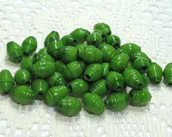 Paper Beads, Loose Handmade, Jewelry Spacers, Jewelry Making Supplies, Kelly Green