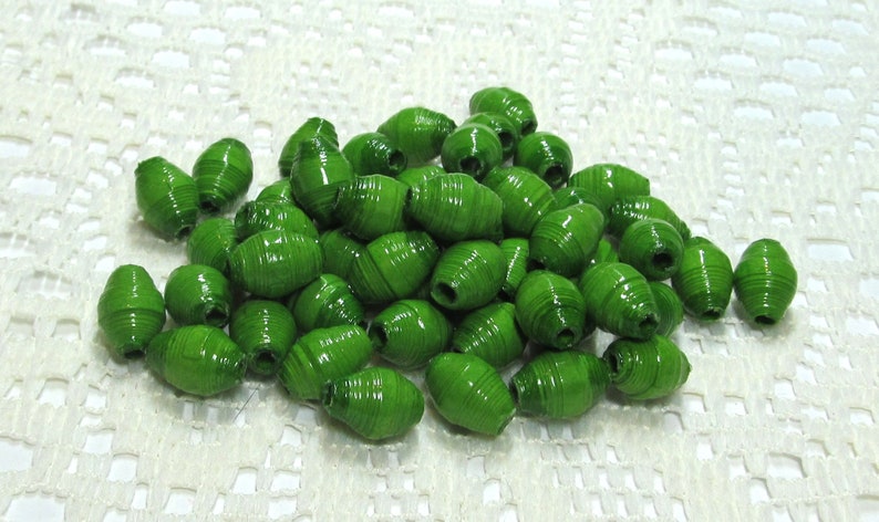 Paper Beads, Loose Handmade, Jewelry Spacers, Jewelry Making Supplies, Kelly Green image 1