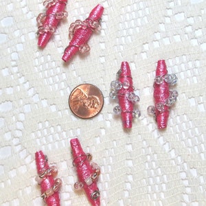 Paper Beads, Tyvek Paper Beads, Loose Handmade, Hand Painted, Wire Wrapped, Jewelry Making Supplies, Metallic Pink image 3