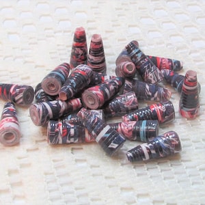 Paper Beads, Loose Handmade Jewelry Supplies Jewelry Making Cone Patriotic Fireworks on Blue