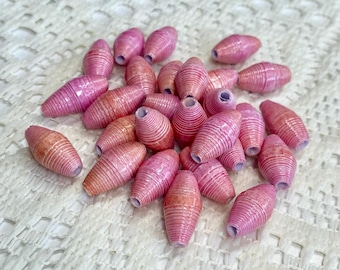 Paper Beads, Loose Handmade Jewelry Supplies Jewelry Making Barrel Pink and Peach Ombre