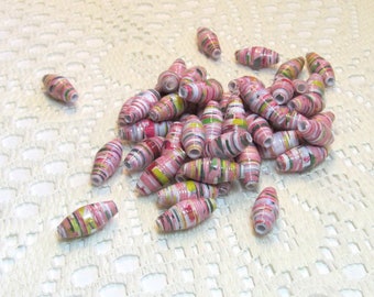 Paper Beads, Loose Handmade, Jewelry Making Supplies, Pink Floral