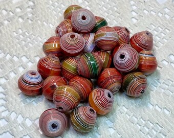 Handmade Paper Beads: Fall Red with Green