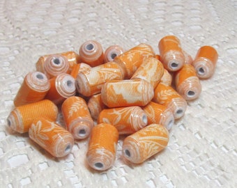 Paper Beads, Loose Handmade Jewelry Supplies Jewelry Making Bullet Tube, Golden Yellow Floral