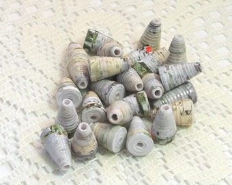 Paper Beads, Loose Handmade Jewelry Making Supplies Craft Supplies Cone Silver Bells