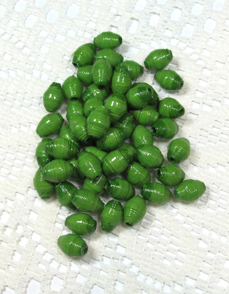 Paper Beads, Loose Handmade, Jewelry Spacers, Jewelry Making Supplies, Kelly Green image 5