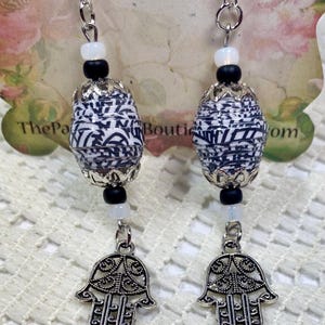 Paper Bead Earrings, Handmade Earrings, Boho Earrings, Floral Black and White