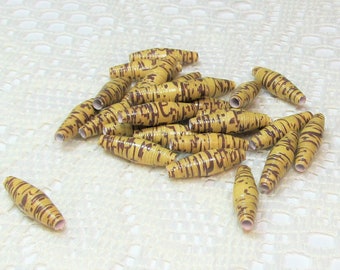 Paper Beads, Loose Handmade Jewelry Supplies Jewelry Making Harvest Words Brown on Olive