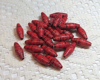 Paper Beads, Loose Handmade, Jewelry Making Supplies, Day of the Dead Black on Red