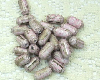 Paper Beads, Loose Handmade, Jewelry Making Supplies, Bullet Tube, Distressed Fence Pale Pink