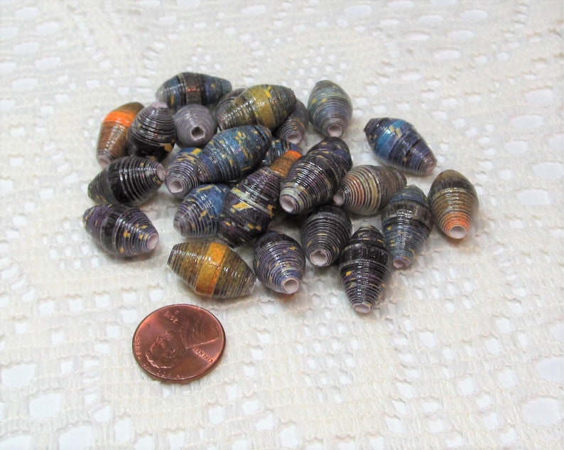 Paper Beads, Loose Handmade Jewelry Supplies Jewelry Making Barrel Halloween Spider Webs in Moonlight image 7