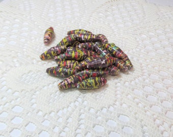 Paper Beads, Loose Handmade Jewelry Supplies Jewelry Making Barrel Bright Floral on Purple