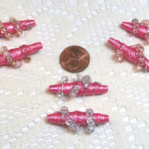 Paper Beads, Tyvek Paper Beads, Loose Handmade, Hand Painted, Wire Wrapped, Jewelry Making Supplies, Metallic Pink image 4