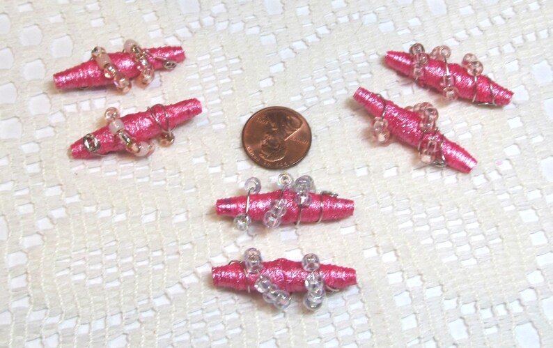 Paper Beads, Tyvek Paper Beads, Loose Handmade, Hand Painted, Wire Wrapped, Jewelry Making Supplies, Metallic Pink zdjęcie 4