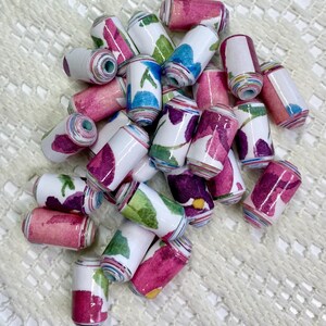 Handmade Paper Beads, Watercolor Floral, Jewelry Making, Set of 25 image 6