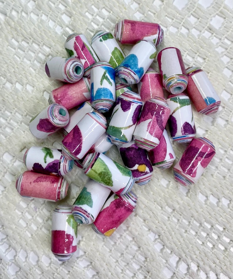 Handmade Paper Beads, Watercolor Floral, Jewelry Making, Set of 25 image 6