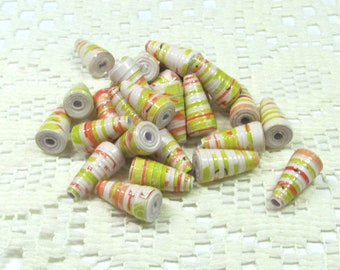 Paper Beads, Loose Handmade, Jewelry Making Supplies, Cone Citrus