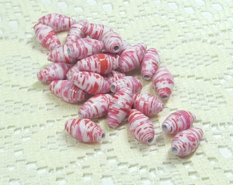 Paper Beads, Loose Handmade Jewelry Making Supplies Craft Supplies Barrel Pink Shells on White
