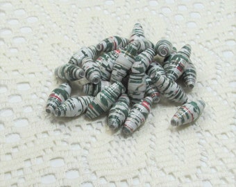 Paper Beads, Loose Handmade Jewelry Making Supplies Craft Supplies Snowy Holiday Trees