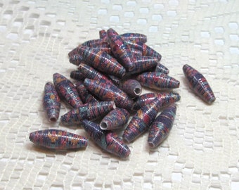 Paper Beads, Loose Handmade, Jewelry Making Supplies, Glittered Rainbows