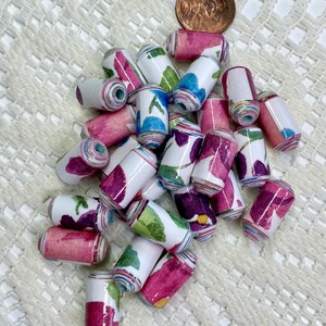 Handmade Paper Beads, Watercolor Floral, Jewelry Making, Set of 25 image 7
