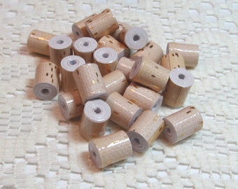 Paper Beads, Loose Handmade Jewelry Making Supplies Craft Supplies, Shorty Tubes, Beige with Gold specs