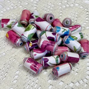 Handmade Paper Beads, Watercolor Floral, Jewelry Making, Set of 25 image 4