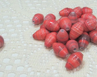 Paper Beads, Loose Handmade Jewelry Making Supplies Craft Supplies Chunky Barrel Red Orange