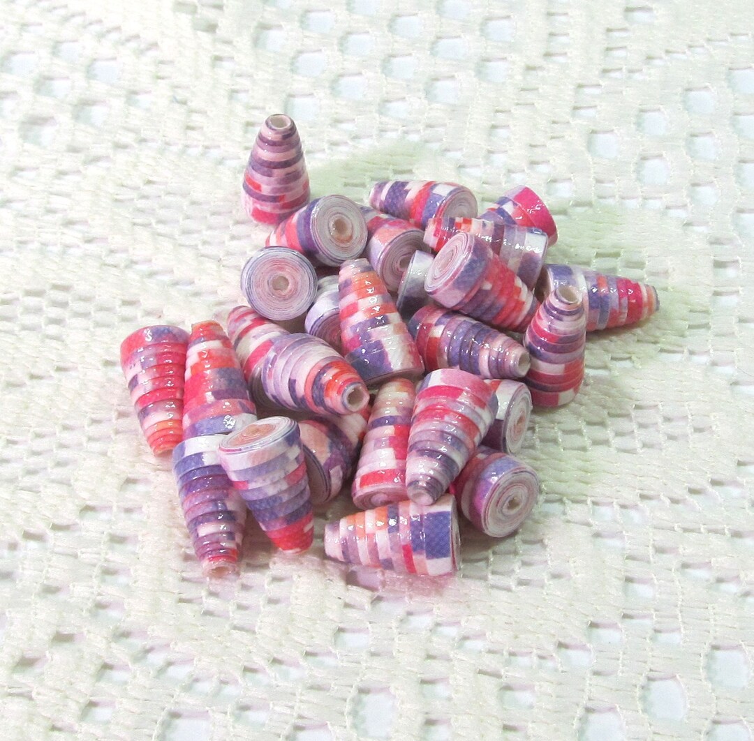 Paper Beads, Loose Handmade Jewelry Making Supplies Craft Supplies Cone