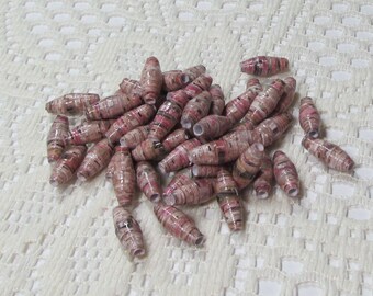 Paper Beads, Loose Handmade Jewelry Making Supplies Craft Supplies Distressed Pink Floral on Fence