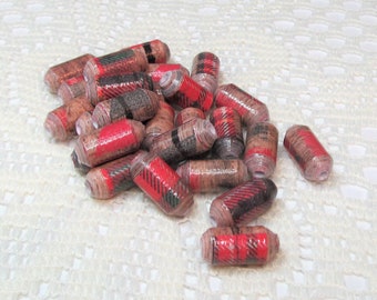 Paper Beads, Loose Handmade Jewelry Supplies Jewelry Making Bullet Tube Christmas Plaid