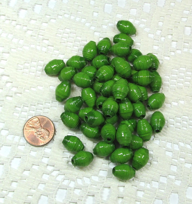 Paper Beads, Loose Handmade, Jewelry Spacers, Jewelry Making Supplies, Kelly Green image 6