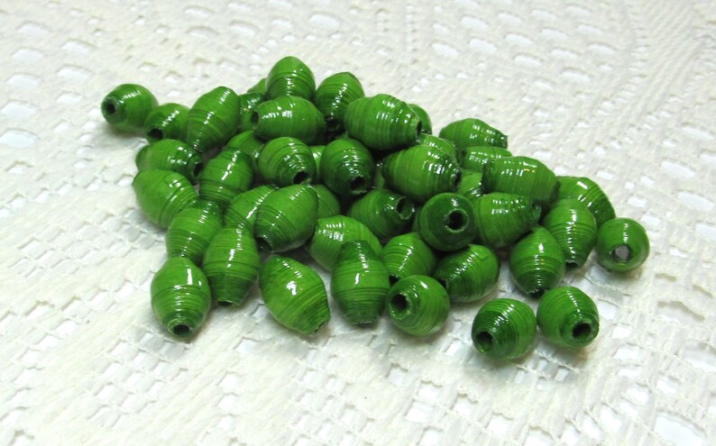 Paper Beads, Loose Handmade, Jewelry Spacers, Jewelry Making Supplies, Kelly Green image 3