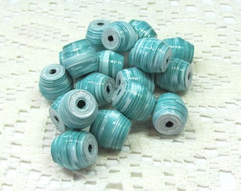 Paper Beads, Loose Handmade, Jewelry Making Supplies, Shorty Barrel, Tropical Waves