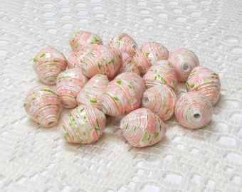 Paper Beads, Loose Handmade Jewelry Making Supplies Craft Supplies Jumbo Floral on Pink