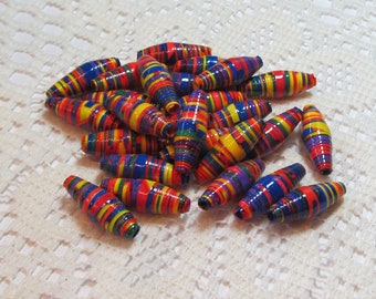 Paper Beads, Loose Handmade, Hand Colored, Jewelry Making Supplies Craft Supplies Barrel Rainbow Colors