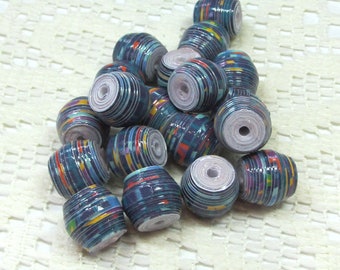 Paper Beads, Loose Handmade, Jewelry Making Supplies, Shorty Barrels, Navy Blue with Kiddo Toys
