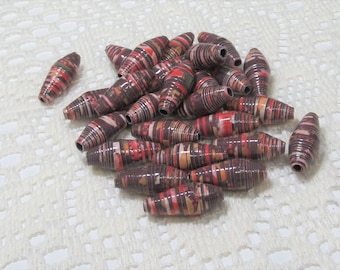 Paper Beads, Loose Handmade Jewelry Making Supplies Craft Supplies Barrel Floral on Brown