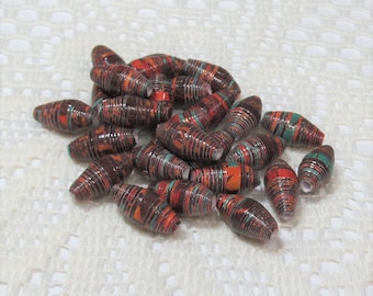 Handmade Barrel Paper Beads: Fall Colors, Jewelry Making Supplies (25 pc)