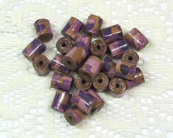 Paper Beads, Loose Handmade, Jewelry Making Supplies, Shorty Tube, Kraft Floral Purple