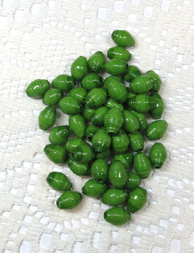 Paper Beads, Loose Handmade, Jewelry Spacers, Jewelry Making Supplies, Kelly Green image 4