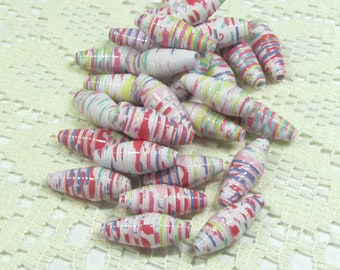 Paper Beads, Loose Handmade Jewelry Making Supplies Craft Supplies Barrel Pastel Shells on White