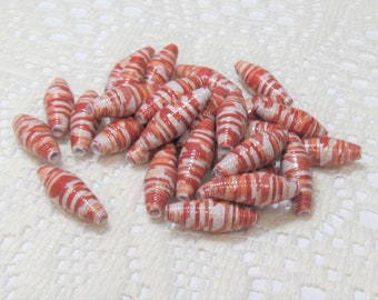 Paper Beads, Loose Handmade Jewelry Making Supplies Craft Supplies Fall Plaid Browns