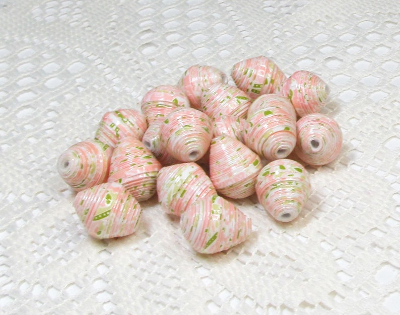 Paper Beads, Loose Handmade Jewelry Making Supplies Craft Supplies Jumbo Floral on Pink image 2