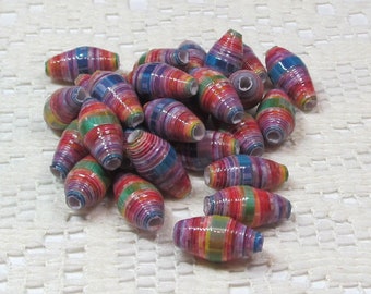 Paper Beads, Loose Handmade, Jewelry Making Supplies, Barrel Rainbow