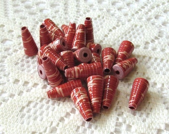 Paper Beads, Loose Handmade Jewelry Making Supplies Craft Supplies Cone Fall Motif on Brick