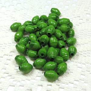 Paper Beads, Loose Handmade, Jewelry Spacers, Jewelry Making Supplies, Kelly Green image 2