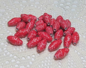 Paper Beads, Loose Handmade Jewelry Making Supplies Craft Supplies Barrel Love on Red