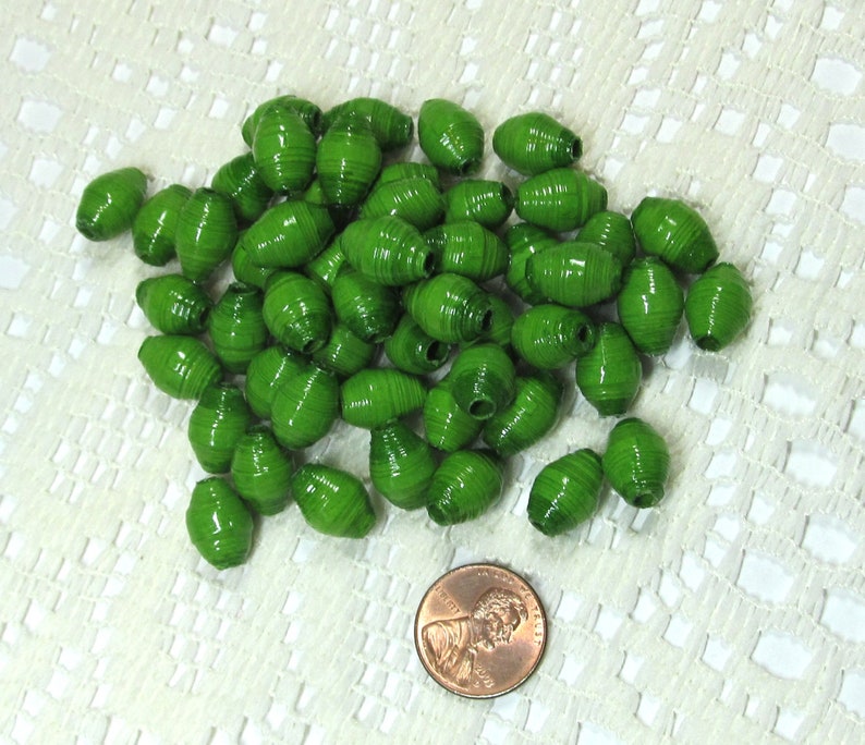 Paper Beads, Loose Handmade, Jewelry Spacers, Jewelry Making Supplies, Kelly Green image 7