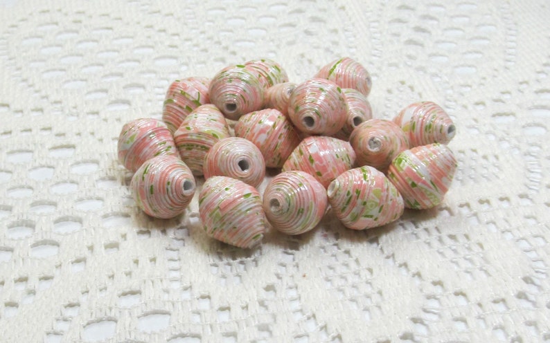 Paper Beads, Loose Handmade Jewelry Making Supplies Craft Supplies Jumbo Floral on Pink image 3